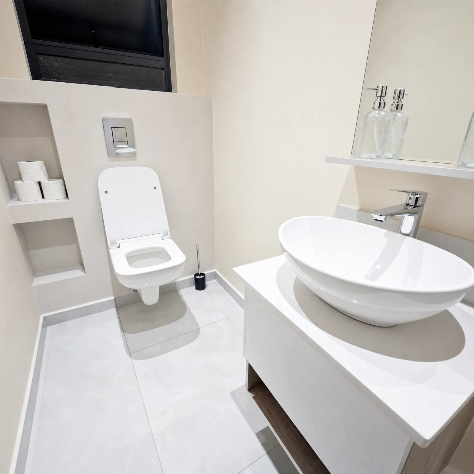Clean modern bathroom with vessel sink